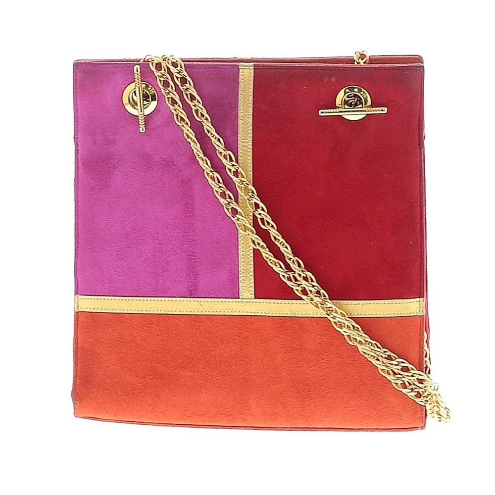 Vintage 80's Frenchy of California Color Block Suede Crossbody Chain Purse.